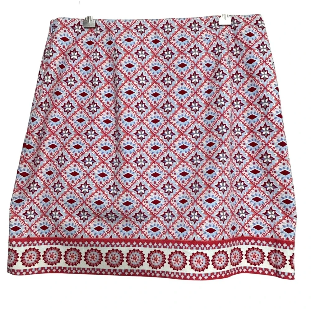 Talbots‎ Petite Skirt Red Blue Geometric Print A-Line Womens Size 10P